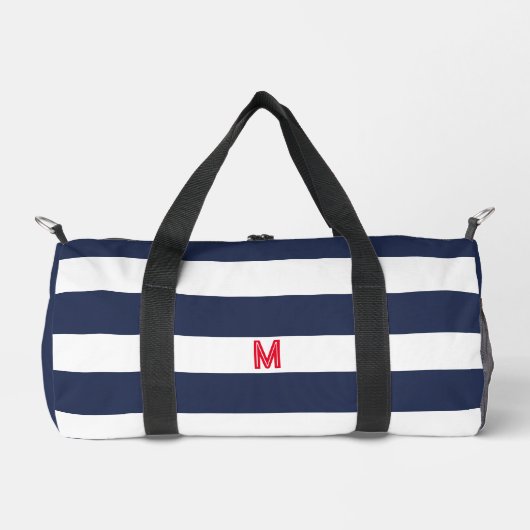 Navy Cabana Stripe en gepersonaliseerd rood monogr Plunjezak (Voorkant)