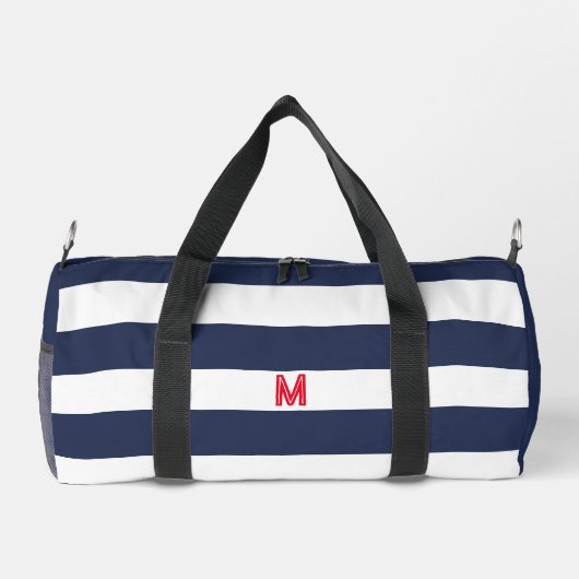Navy Cabana Stripe en gepersonaliseerd rood monogr Plunjezak (Achterkant)