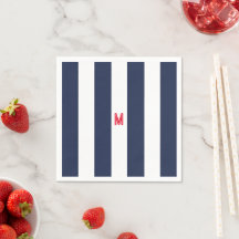 Navy Cabana Stripe en gepersonaliseerd rood monogr