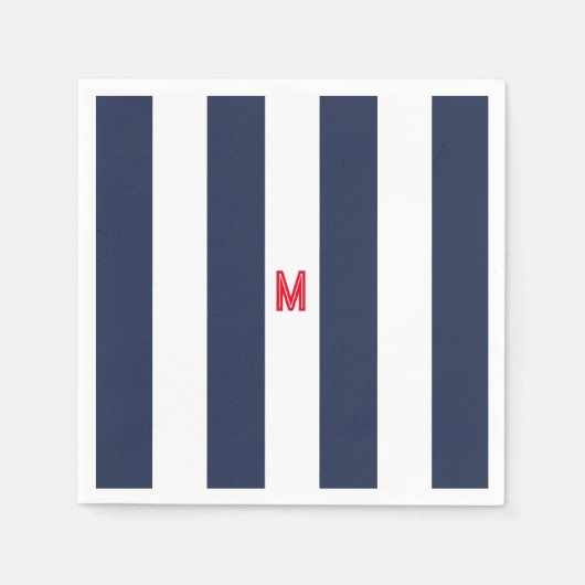 Navy Cabana Stripe en gepersonaliseerd rood monogr Servet (Voorkant)