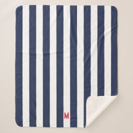 Navy Cabana Stripe en gepersonaliseerd rood monogr Sherpa Deken