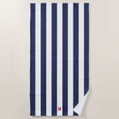 Navy Cabana Stripe en gepersonaliseerd rood monogr Strandlaken (Voorkant)
