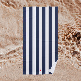 Navy Cabana Stripe en gepersonaliseerd rood monogr Strandlaken