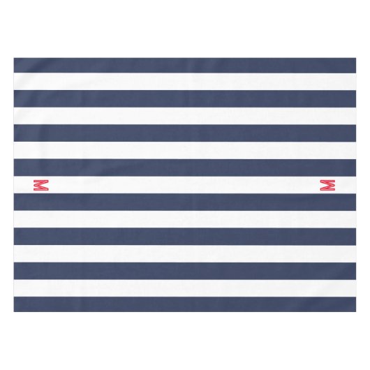 Navy Cabana Stripe en gepersonaliseerd rood monogr Tafelkleed (Voorkant (Horizontaal))