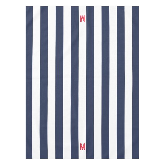 Navy Cabana Stripe en gepersonaliseerd rood monogr Tafelkleed (Voorkant)