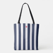 Navy Cabana Stripe en gepersonaliseerd rood monogr Tote Bag (Achterkant)