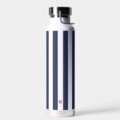 Navy Cabana Stripe en gepersonaliseerd rood monogr Waterfles (Links)