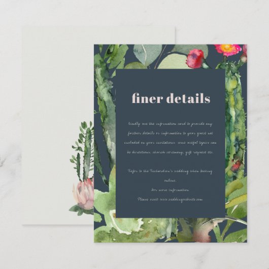 NAVY CACTI FOLIAGE WATERVERF WEDDING GEGEVENS INFORMATIEKAARTJE (Voorkant / Achterkant)