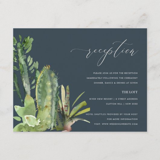 NAVY CACTI FOLIAGE WATERVERF WEDDING RECEPT INFORMATIEKAARTJE (Voorkant)