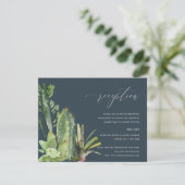 NAVY CACTI FOLIAGE WATERVERF WEDDING RECEPT INFORMATIEKAARTJE (Staand voorkant)