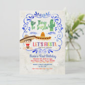 Navy Cactus Boy Mexicaanse Fiesta 1e verjaardag Kaart (Staand voorkant)