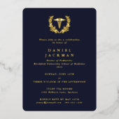 Navy Caduceus + Laurel Medical School Afstuderen Folie Uitnodiging (Voorkant)