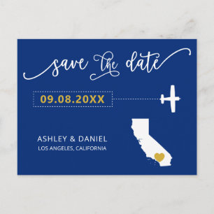 Navy California Wedding Save the Date Map Briefkaa Briefkaart