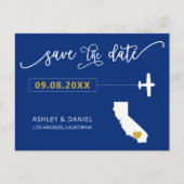 Navy California Wedding Save the Date Map Briefkaa Briefkaart (Voorkant)