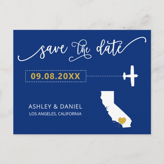 Navy California Wedding Save the Date Map Briefkaa Briefkaart (Voorkant)