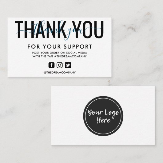 Navy Calligraphy Dank u Mini Media Insert Visitekaartje (Voorkant / Achterkant)