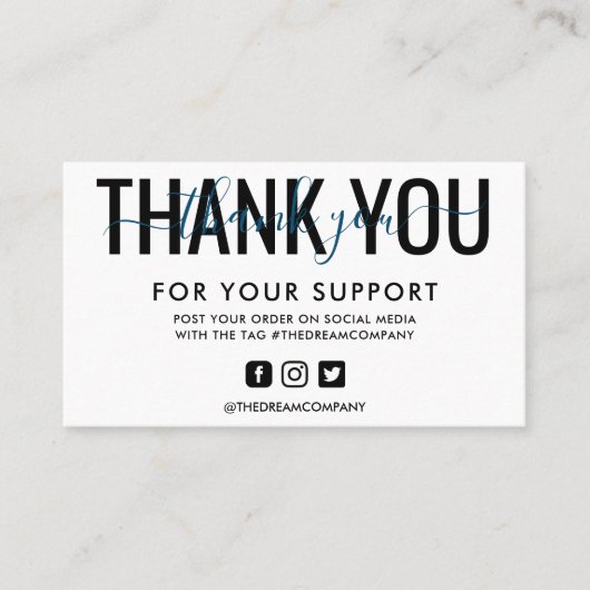 Navy Calligraphy Dank u Mini Media Insert Visitekaartje (Voorkant)