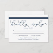 Navy Calligraphy Invitation Reply Kaart Insert (Voorkant / Achterkant)