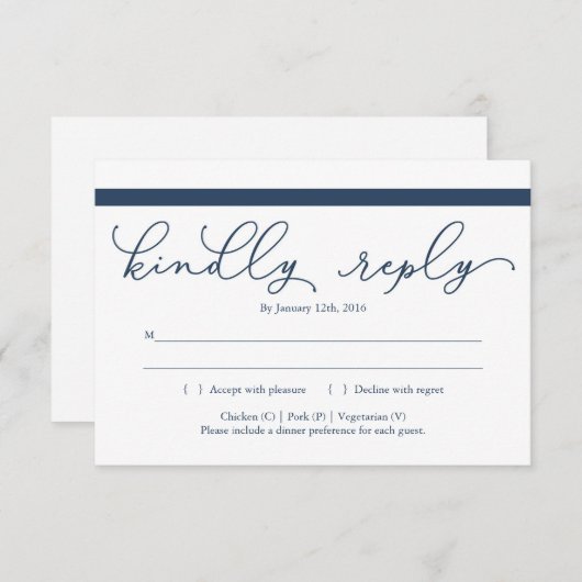 Navy Calligraphy Invitation Reply Kaart Insert (Voorkant / Achterkant)