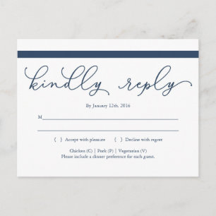 Navy Calligraphy RSVP Briefkaart
