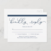 Navy Calligraphy RSVP Briefkaart (Voorkant / Achterkant)