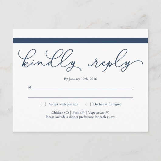 Navy Calligraphy RSVP Briefkaart (Voorkant)