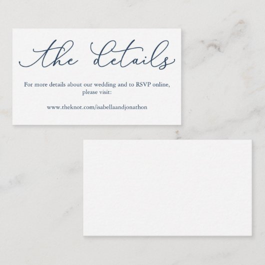Navy Calligraphy Wedding Website Enclosure Kaart (Voorkant / Achterkant)