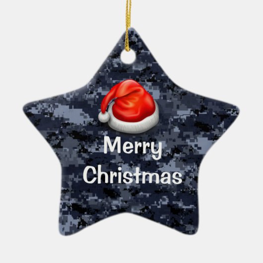 Navy Camo T-Shirt Merry-Ornament Keramisch Ornament (Voorkant)