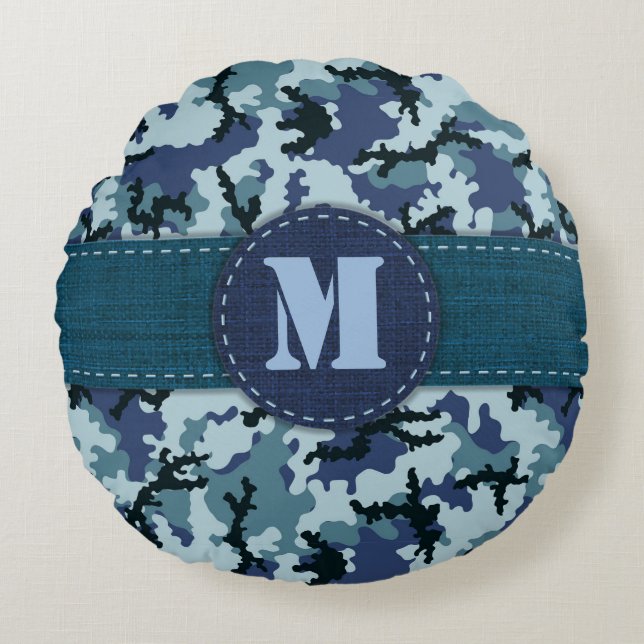 Navy camouflage rond kussen (Voorkant)