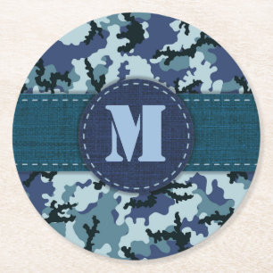 Navy camouflage ronde kartonnen onderzetter