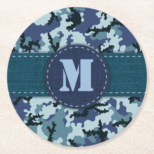 Navy camouflage ronde kartonnen onderzetter (Voorkant)