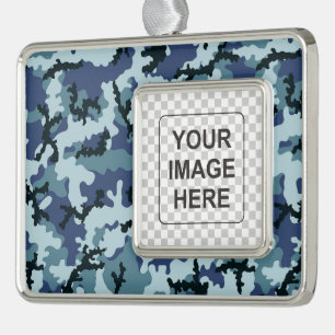 Navy camouflage verzilverd omlijst ornament