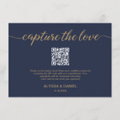 Navy Capture de liefde QR code bruiloft foto delen Informatiekaartje (Achterkant)