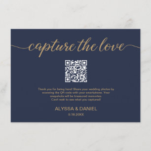 Navy Capture de liefde QR code bruiloft foto delen Informatiekaartje