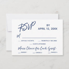 Navy Casual Handschrift Menu Opties Bruiloft RSVP