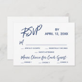 Navy Casual Handschrift Menu Opties Bruiloft RSVP (Voorkant / Achterkant)
