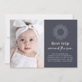 Navy Celestial 1st Birthday Photo Invitation Kaart (Voorkant)