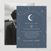 Navy Celestial Arched Huwelijksuitnodiging Foto Kaart (Voorkant / Achterkant)