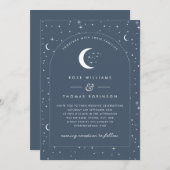 Navy Celestial Arched Huwelijksuitnodiging Kaart (Voorkant / Achterkant)