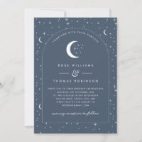 Navy Celestial Arched Huwelijksuitnodiging