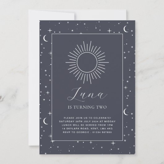 Navy Celestial Birthday Invitation Kaart (Voorkant)