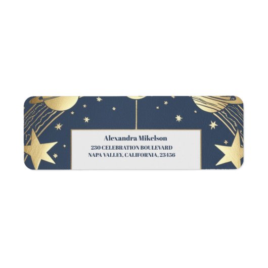 Navy Celestial Crescent Moon Vrijgezellenfeest Etiket (Voorkant)