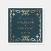 Navy Celestial Fantasy Gouden Ivy Bruiloft Servet (Voorkant)