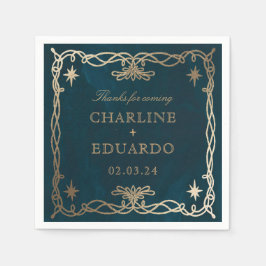 Navy Celestial Fantasy Gouden Ivy Bruiloft Servet