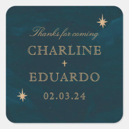 Navy Celestial Fantasy Gouden Ivy Bruiloft Vierkante Sticker