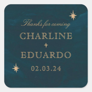 Navy Celestial Fantasy Gouden Ivy Bruiloft Vierkante Sticker