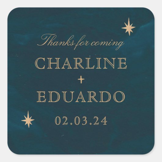 Navy Celestial Fantasy Gouden Ivy Bruiloft Vierkante Sticker (Voorkant)