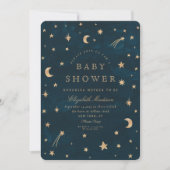 Navy Celestial Gold Stars Moon Baby shower Kaart (Voorkant)