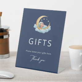 Navy Celestial Moon Baby Shower Gifts Reclamebord Met Voetstuk