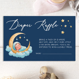 Navy Celestial Moon Baby Stars Diaper Raffle Card Informatiekaartje